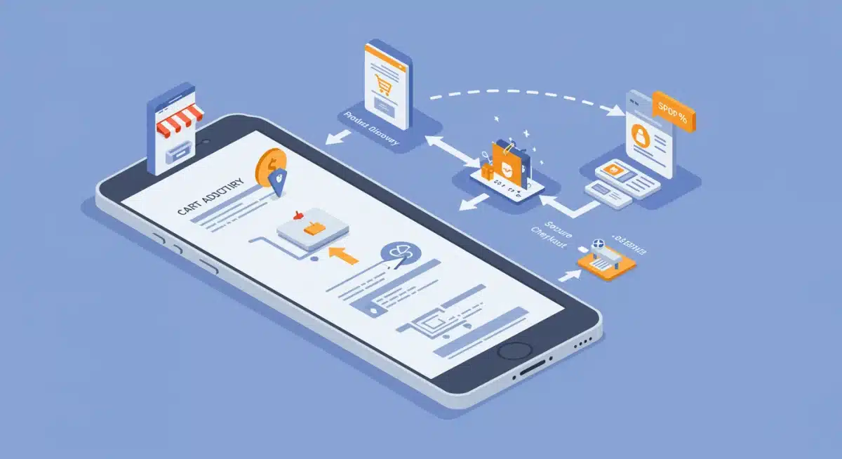Infographic showing seamless mobile customer journey on 3dcart platform