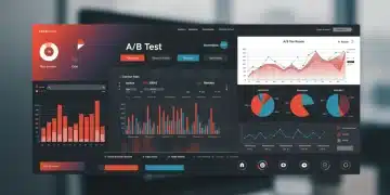 Digital dashboard showing A/B test results and conversion rate optimization for e-commerce.