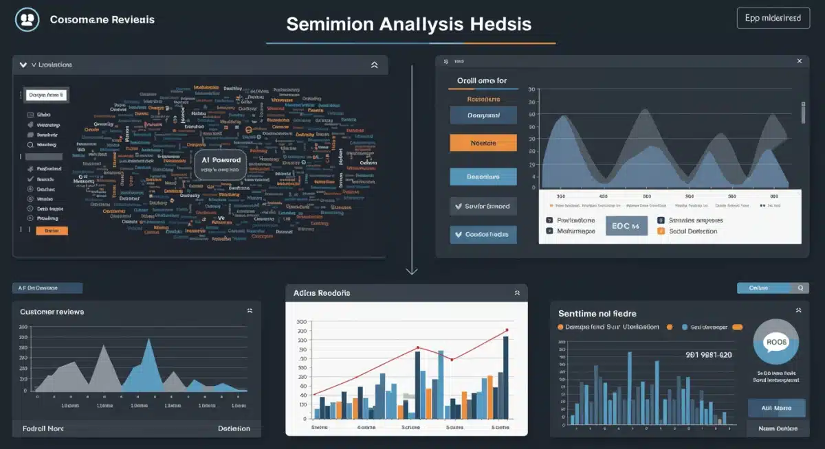 AI-powered sentiment analysis dashboard showing customer feedback trends and emotional tones.