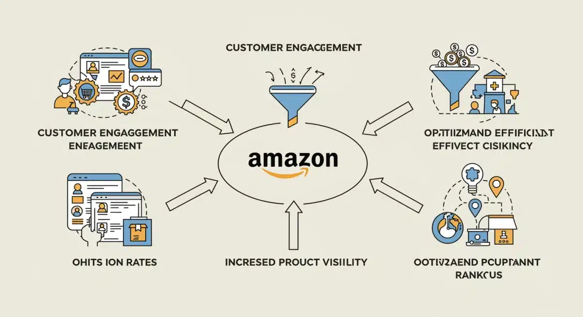 Infographic detailing Amazon's 2025 algorithm components for better product ranking.