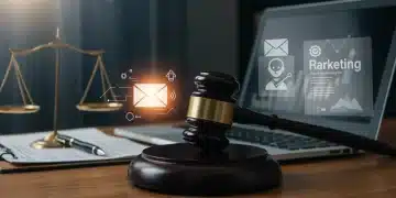 Gavel and laptop symbolizing 2025 CAN-SPAM Act revisions impact on email marketing.
