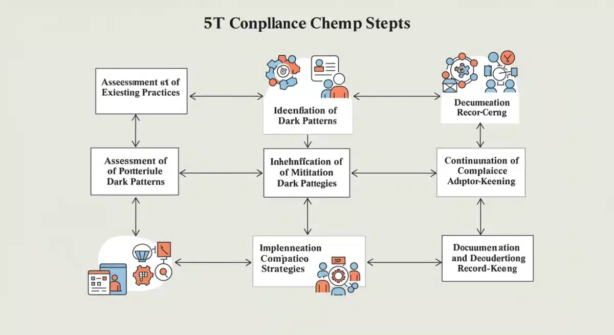 Flowchart of 5 compliance steps for FTC dark patterns