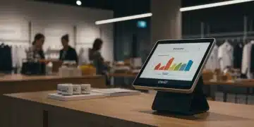 Modern Ecwid POS terminal in a well-lit retail store, integrating online and offline sales data