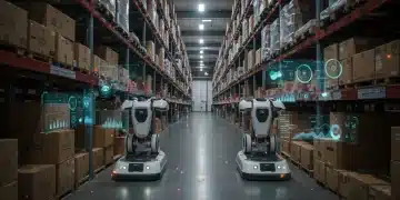Futuristic e-commerce warehouse with big data analytics