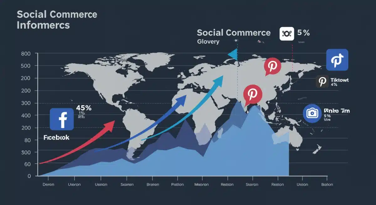 Infographic showing global social commerce growth trends and future projections.