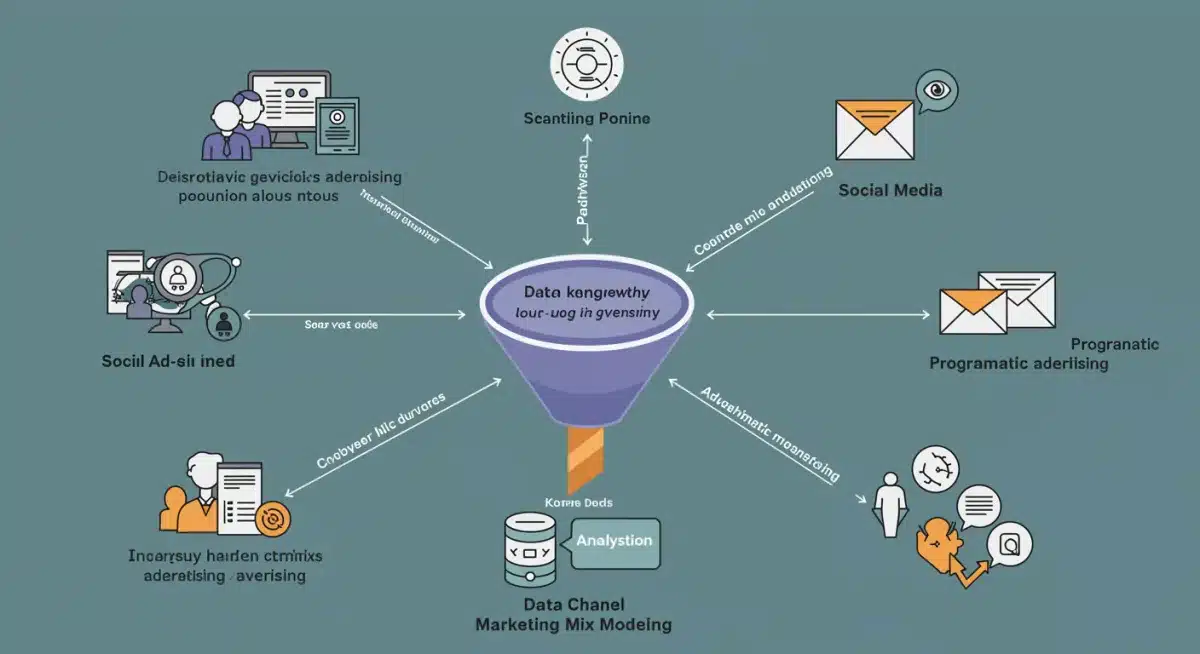 Multi-channel digital marketing funnel illustrating data integration for effective marketing mix modeling.