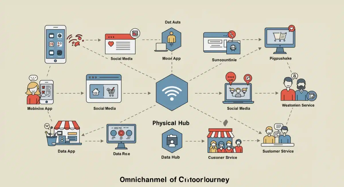 Omnichannel customer journey map with interconnected touchpoints