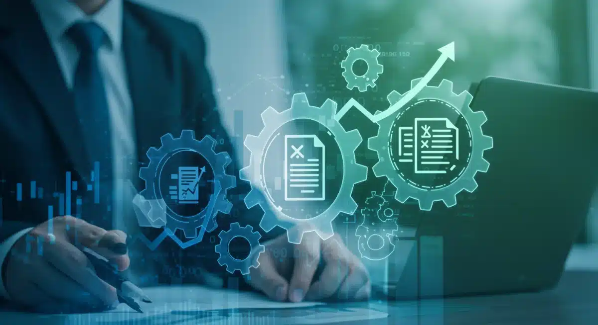 Interconnected gears and legal documents illustrating new e-commerce regulations and their operational and financial impact on businesses.