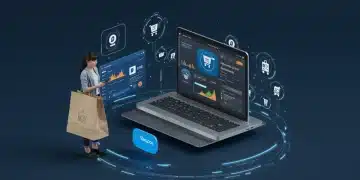 Futuristic e-commerce interface with AI personalization and Salesforce branding