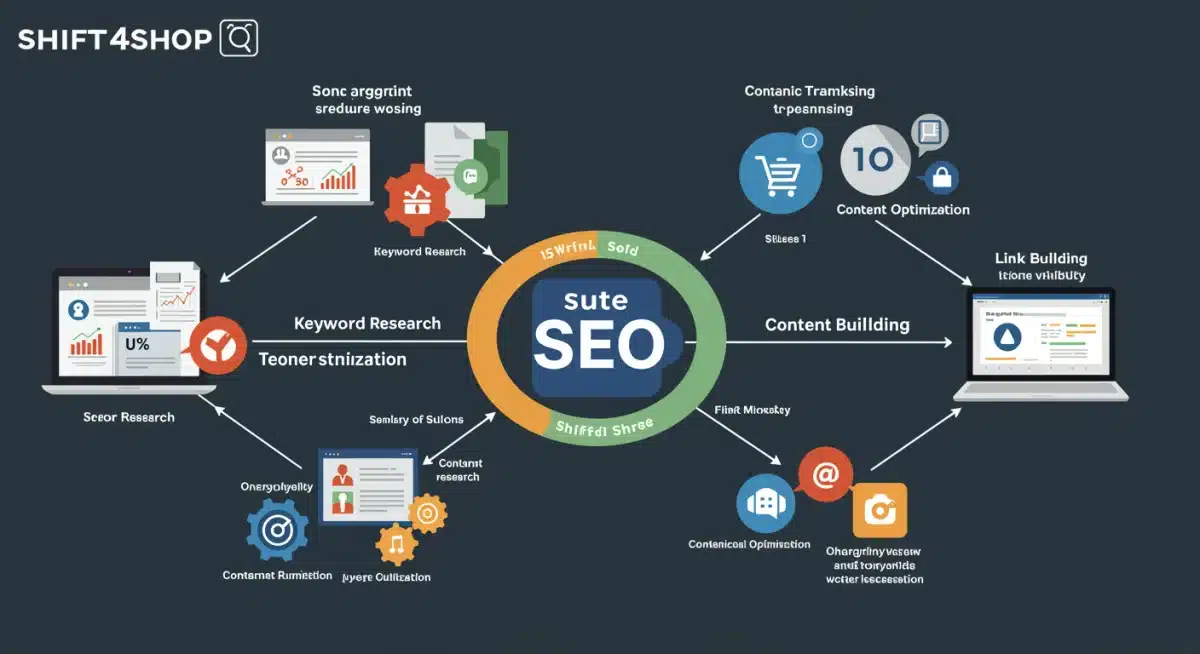 Infographic of Shift4Shop SEO suite features and benefits