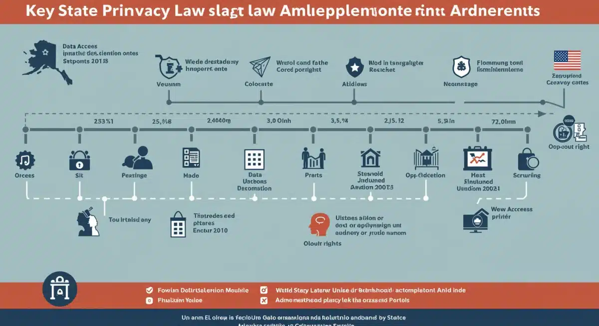 Infographic timeline of US state privacy law implementations and amendments