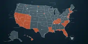 Digital map of US states highlighting evolving privacy laws for e-commerce