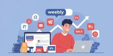 Small business owner simplifying product listings on Weebly in the US, digital art.