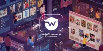 WooCommerce 8.0 Release 2025: Boosting US E-commerce by 20% Futuristic e-commerce interface with WooCommerce logo, symbolizing enhanced US market performance.